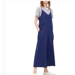 Uniqlo Women's Navy Blue Linen Blend V Neck Wide Leg Cropped Jumpsuit Romper S